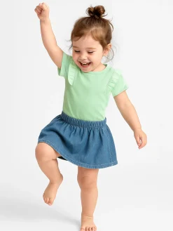 GATE Prążkowana, bawełniana koszulka z falbankami|Dzieci Dziewczynki·Koszulki I Topy