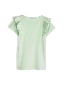 GATE Prążkowana, bawełniana koszulka z falbankami|Dzieci Dziewczynki·Koszulki I Topy