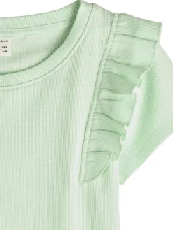 GATE Prążkowana, bawełniana koszulka z falbankami|Dzieci Dziewczynki·Koszulki I Topy