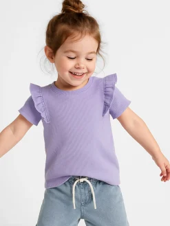 GATE Prążkowana, bawełniana koszulka z falbankami|Dzieci Dziewczynki·Koszulki I Topy