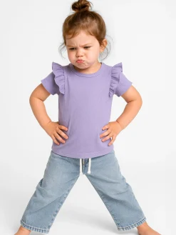 GATE Prążkowana, bawełniana koszulka z falbankami|Dzieci Dziewczynki·Koszulki I Topy