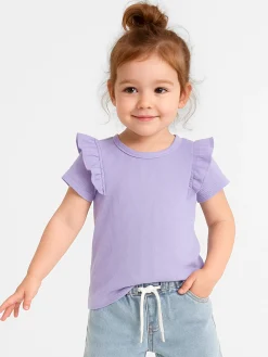 GATE Prążkowana, bawełniana koszulka z falbankami|Dzieci Dziewczynki·Koszulki I Topy