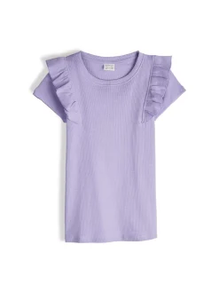 GATE Prążkowana, bawełniana koszulka z falbankami|Dzieci Dziewczynki·Koszulki I Topy