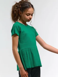 GATE Prążkowana, bawełniana koszulka z falbanką|Dzieci Dziewczynki·Koszulki I Topy