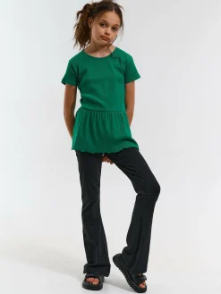 GATE Prążkowana, bawełniana koszulka z falbanką|Dzieci Dziewczynki·Koszulki I Topy