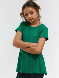 GATE Prążkowana, bawełniana koszulka z falbanką|Dzieci Dziewczynki·Koszulki I Topy