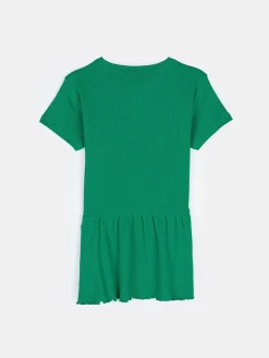 GATE Prążkowana, bawełniana koszulka z falbanką|Dzieci Dziewczynki·Koszulki I Topy