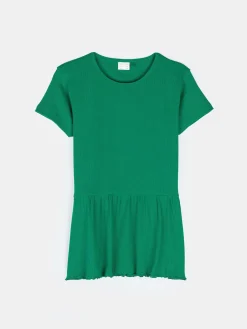 GATE Prążkowana, bawełniana koszulka z falbanką|Dzieci Dziewczynki·Koszulki I Topy