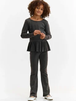 GATE Prążkowana, bawełniana koszulka z falbanką|Dzieci Dziewczynki·Koszulki I Topy