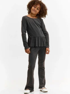 GATE Prążkowana, bawełniana koszulka z falbanką|Dzieci Dziewczynki·Koszulki I Topy