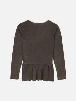 GATE Prążkowana, bawełniana koszulka z falbanką|Dzieci Dziewczynki·Koszulki I Topy