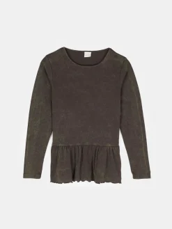 GATE Prążkowana, bawełniana koszulka z falbanką|Dzieci Dziewczynki·Koszulki I Topy