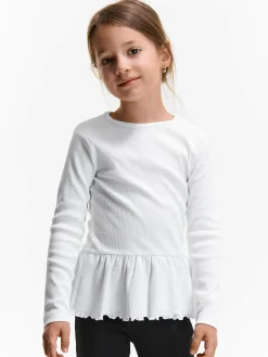 GATE Prążkowana, bawełniana koszulka z falbanką|Dzieci Dziewczynki·Koszulki I Topy