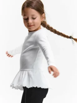 GATE Prążkowana, bawełniana koszulka z falbanką|Dzieci Dziewczynki·Koszulki I Topy