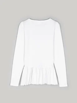 GATE Prążkowana, bawełniana koszulka z falbanką|Dzieci Dziewczynki·Koszulki I Topy