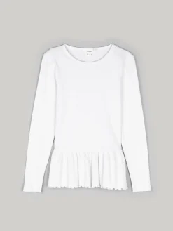 GATE Prążkowana, bawełniana koszulka z falbanką|Dzieci Dziewczynki·Koszulki I Topy