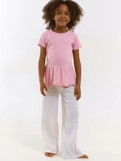 GATE Prążkowana, bawełniana koszulka z falbanką|Dzieci Dziewczynki·Koszulki I Topy