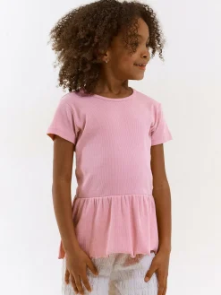 GATE Prążkowana, bawełniana koszulka z falbanką|Dzieci Dziewczynki·Koszulki I Topy