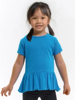 GATE Prążkowana, bawełniana koszulka z falbanką|Dzieci Dziewczynki·Koszulki I Topy