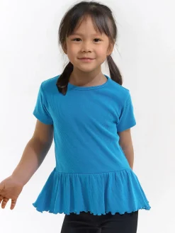 GATE Prążkowana, bawełniana koszulka z falbanką|Dzieci Dziewczynki·Koszulki I Topy