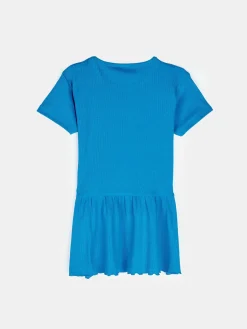 GATE Prążkowana, bawełniana koszulka z falbanką|Dzieci Dziewczynki·Koszulki I Topy