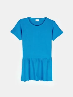 GATE Prążkowana, bawełniana koszulka z falbanką|Dzieci Dziewczynki·Koszulki I Topy