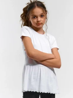 GATE Prążkowana, bawełniana koszulka z falbanką|Dzieci Dziewczynki·Koszulki I Topy