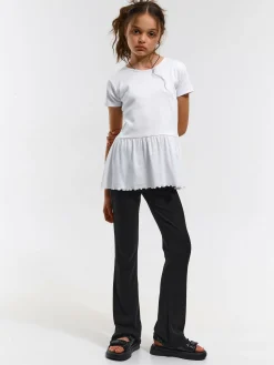 GATE Prążkowana, bawełniana koszulka z falbanką|Dzieci Dziewczynki·Koszulki I Topy