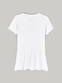 GATE Prążkowana, bawełniana koszulka z falbanką|Dzieci Dziewczynki·Koszulki I Topy