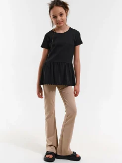 GATE Prążkowana, bawełniana koszulka z falbanką|Dzieci Dziewczynki·Koszulki I Topy