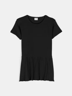 GATE Prążkowana, bawełniana koszulka z falbanką|Dzieci Dziewczynki·Koszulki I Topy