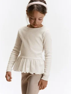 GATE Prążkowana, bawełniana koszulka z falbanką|Dzieci Dziewczynki·Koszulki I Topy