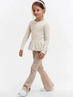 GATE Prążkowana, bawełniana koszulka z falbanką|Dzieci Dziewczynki·Koszulki I Topy