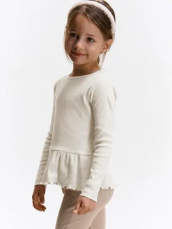 GATE Prążkowana, bawełniana koszulka z falbanką|Dzieci Dziewczynki·Koszulki I Topy