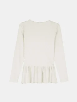 GATE Prążkowana, bawełniana koszulka z falbanką|Dzieci Dziewczynki·Koszulki I Topy