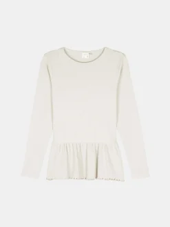 GATE Prążkowana, bawełniana koszulka z falbanką|Dzieci Dziewczynki·Koszulki I Topy