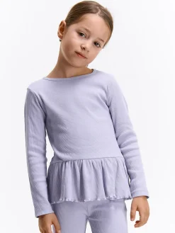 GATE Prążkowana, bawełniana koszulka z falbanką|Dzieci Dziewczynki·Koszulki I Topy