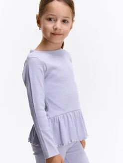 GATE Prążkowana, bawełniana koszulka z falbanką|Dzieci Dziewczynki·Koszulki I Topy