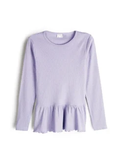 GATE Prążkowana, bawełniana koszulka z falbanką|Dzieci Dziewczynki·Koszulki I Topy