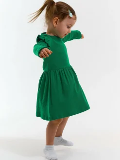 GATE Prążkowana bawełniana sukienka z falbankami|Dzieci Dziewczynki·Sukienki