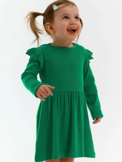 GATE Prążkowana bawełniana sukienka z falbankami|Dzieci Dziewczynki·Sukienki