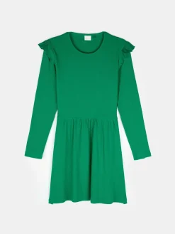 GATE Prążkowana bawełniana sukienka z falbankami|Dzieci Dziewczynki·Sukienki