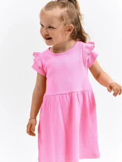 GATE Prążkowana bawełniana sukienka z falbankami|Dzieci Dziewczynki·Sukienki