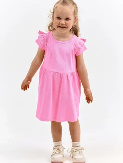 GATE Prążkowana bawełniana sukienka z falbankami|Dzieci Dziewczynki·Sukienki