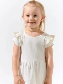 GATE Prążkowana bawełniana sukienka z falbankami|Dzieci Dziewczynki·Sukienki