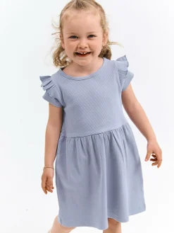 GATE Prążkowana bawełniana sukienka z falbankami|Dzieci Dziewczynki·Sukienki