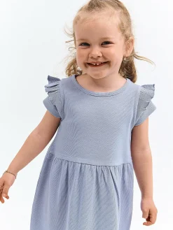 GATE Prążkowana bawełniana sukienka z falbankami|Dzieci Dziewczynki·Sukienki