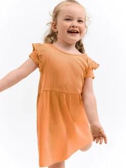 GATE Prążkowana bawełniana sukienka z falbankami|Dzieci Dziewczynki·Sukienki