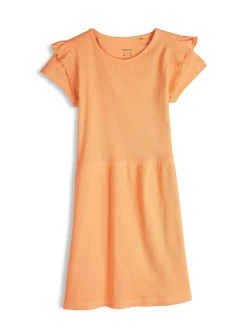 GATE Prążkowana bawełniana sukienka z falbankami|Dzieci Dziewczynki·Sukienki