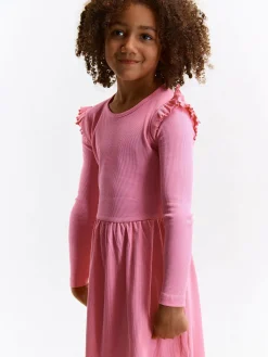 GATE Prążkowana bawełniana sukienka z falbankami|Dzieci Dziewczynki·Sukienki